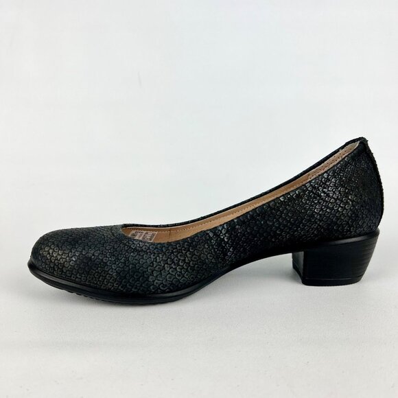 Ecco Womens Dress Pumps Black Snake Print Leather Block Heel size 38 US 7 - Picture 6 of 16